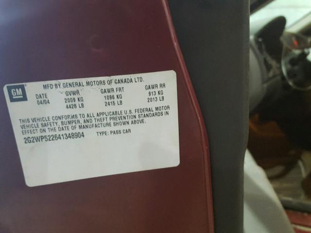 2G2WP522641348904 - 2004 PONTIAC GRAND PRIX RED photo 10