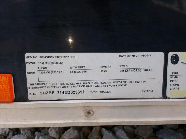 5UZBE1214ED029691 - 2014 UTILITY TRAILER BLACK photo 10