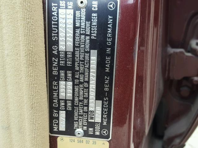 WDBEB33D7HA271884 - 1987 MERCEDES-BENZ 300 DT BURGUNDY photo 10