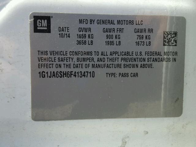 1G1JA6SH6F4134710 - 2015 CHEVROLET SONIC LS 白色 照片 10