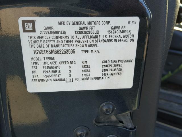 1GKET63M662253596 - 2006 GMC ENVOY DENA GRAY photo 10