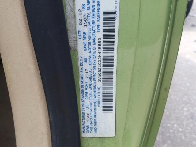 3VWCB21C02M445850 - 2002 VOLKSWAGEN NEW BEETLE მწვანე ფოტო 10