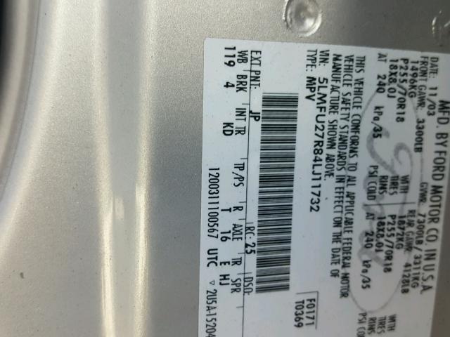 5LMFU27R84LJ11732 - 2004 LINCOLN NAVIGATOR SILVER photo 10