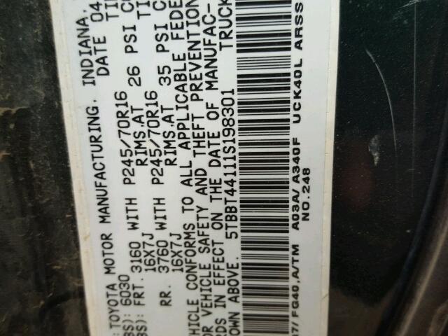 5TBBT44111S198301 - 2001 TOYOTA TUNDRA/SR5 黑色 照片 10