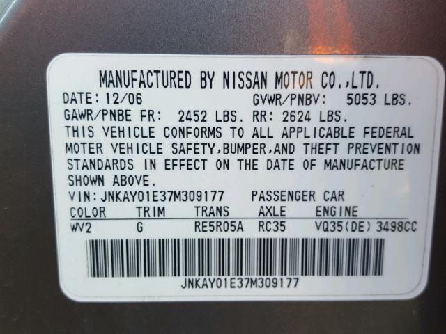 JNKAY01E37M309177 - 2007 INFINITI M35 BASE GRAY photo 4