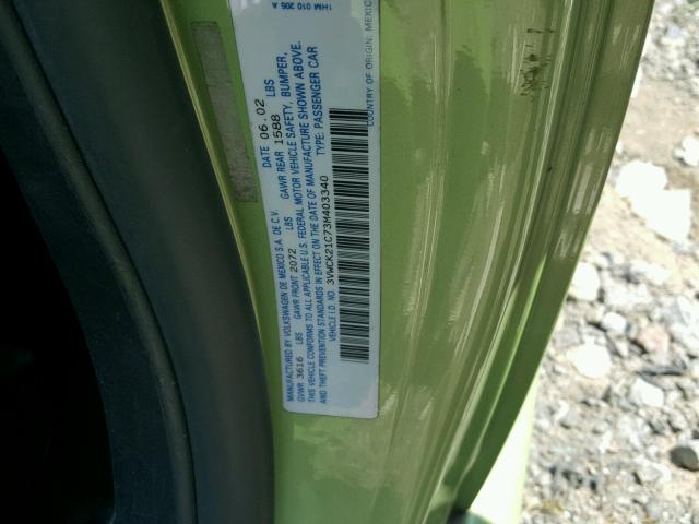 3VWCK21C73M403340 - 2003 VOLKSWAGEN NEW BEETLE 绿色 照片 10