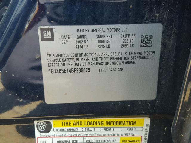 1G1ZB5E14BF296875 - 2011 CHEVROLET MALIBU LS 蓝色 照片 10