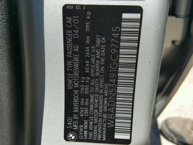 WBADN53491GC97745 - 2001 BMW 540 I SILVER photo 10