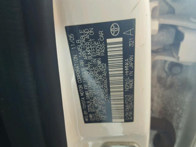 JTKKT604X60146932 - 2006 TOYOTA SCION XA თეთრი ფოტო 10