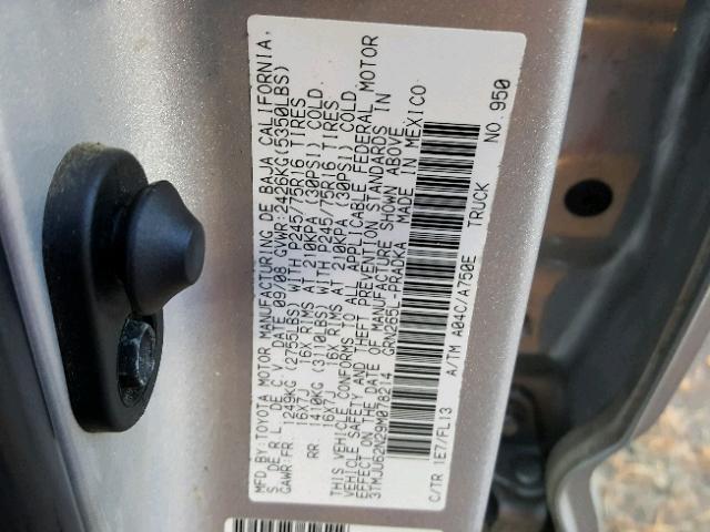 3TMJU62N29M078214 - 2009 TOYOTA TACOMA DOU SILVER photo 10