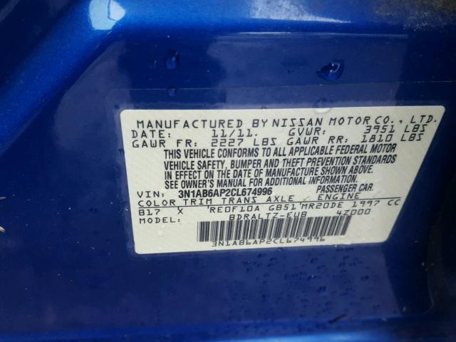 3N1AB6AP2CL674996 - 2012 NISSAN SENTRA 2.0 BLUE photo 10