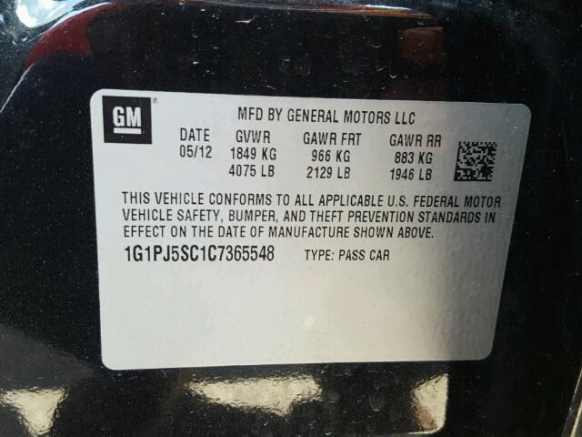 1G1PJ5SC1C7365548 - 2012 CHEVROLET CRUZE ECO BLACK photo 10