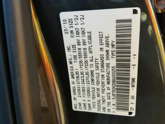 5J8TB2H2XBA000255 - 2011 ACURA RDX GRAY photo 10