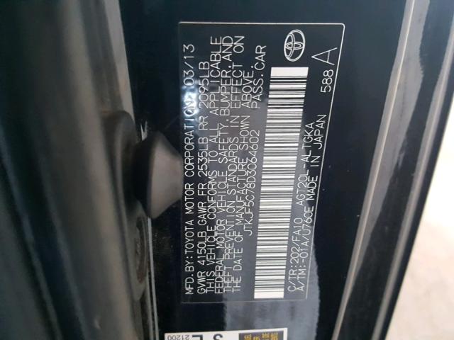 JTKJF5C78D3064602 - 2013 TOYOTA SCION TC შავი ფოტო 10