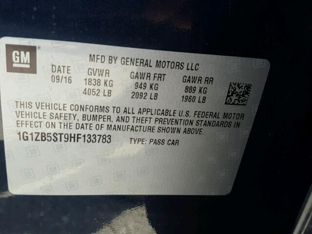 1G1ZB5ST9HF133783 - 2017 CHEVROLET MALIBU BLUE photo 10