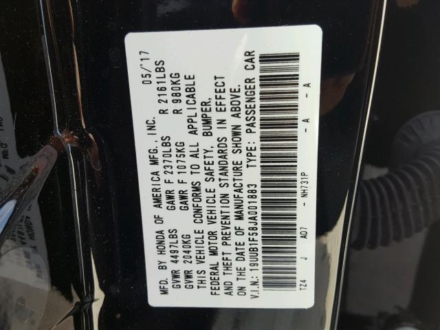 19UUB1F58JA001883 - 2018 ACURA TLX TECH BLACK photo 10