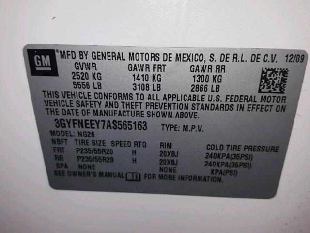 3GYFNEEY7AS565163 - 2010 CADILLAC SRX PERFOR 白色 照片 10