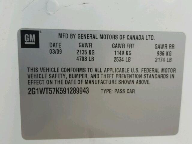 2G1WT57K591289943 - 2009 CHEVROLET IMPALA 白色 照片 10