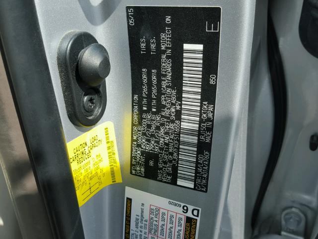 JTJBM7FX0F5116558 - 2015 LEXUS GX BASE SILVER photo 10