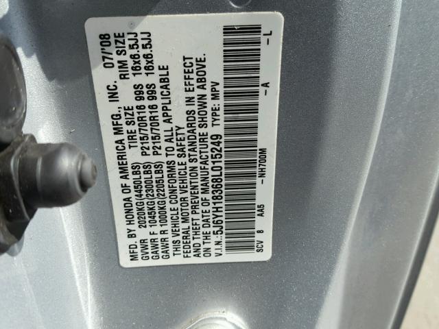 5J6YH18368L015249 - 2008 HONDA ELEMENT LX SILVER photo 10