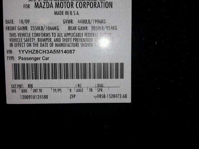 1YVHZ8CH3A5M14087 - 2010 MAZDA 6 I BLACK photo 10