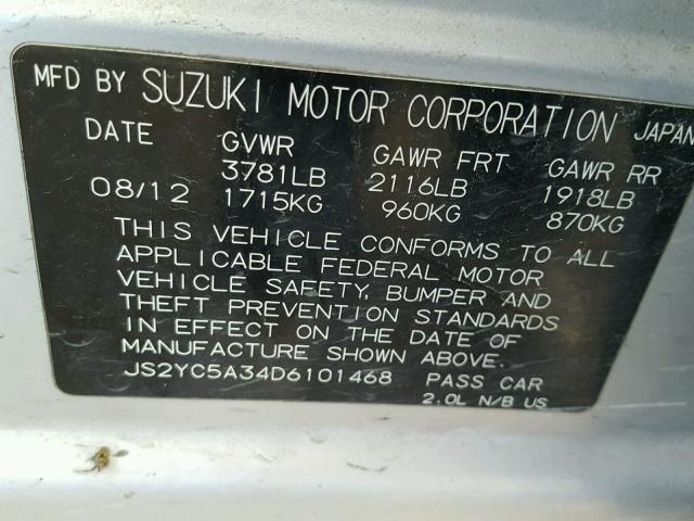 JS2YC5A34D6101468 - 2013 SUZUKI SX4 LE SILVER photo 10