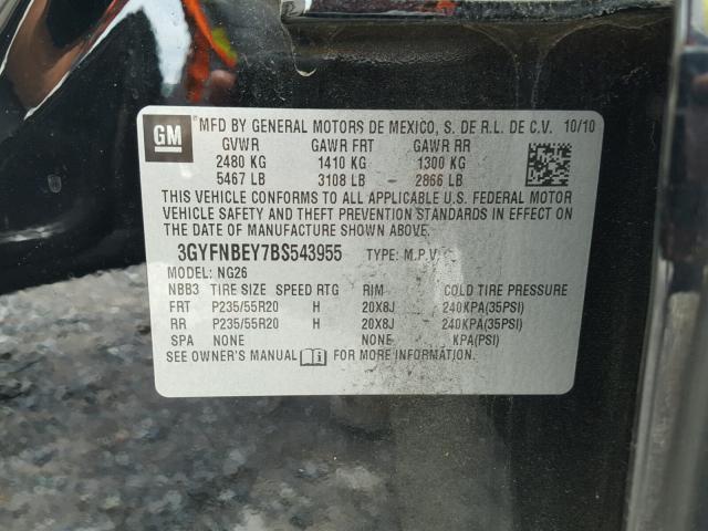 3GYFNBEY7BS543955 - 2011 CADILLAC SRX PERFOR 黑色 照片 10