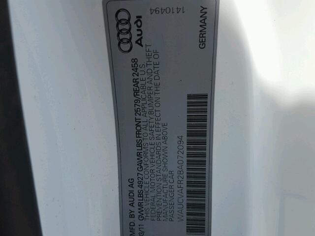 WAUCVAFR2BA072094 - 2011 AUDI S5 PREMIUM WHITE photo 10