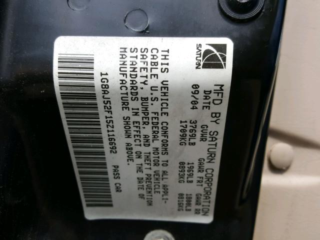 1G8AJ52F15Z116692 - 2005 SATURN ION LEVEL BLUE photo 10