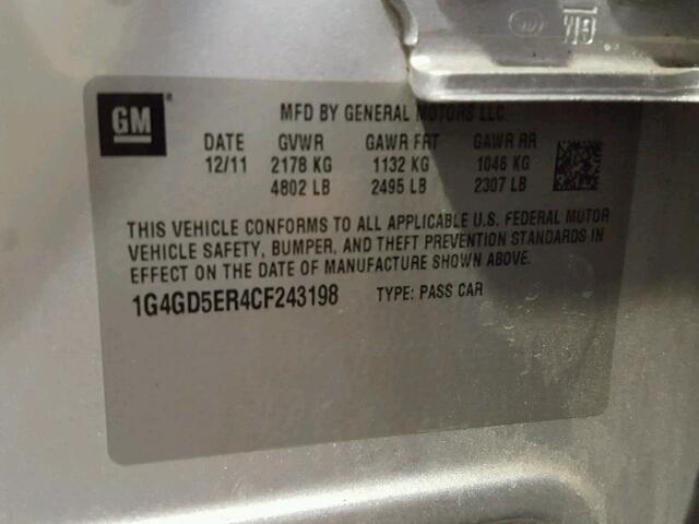 1G4GD5ER4CF243198 - 2012 BUICK LACROSSE P SILVER photo 10