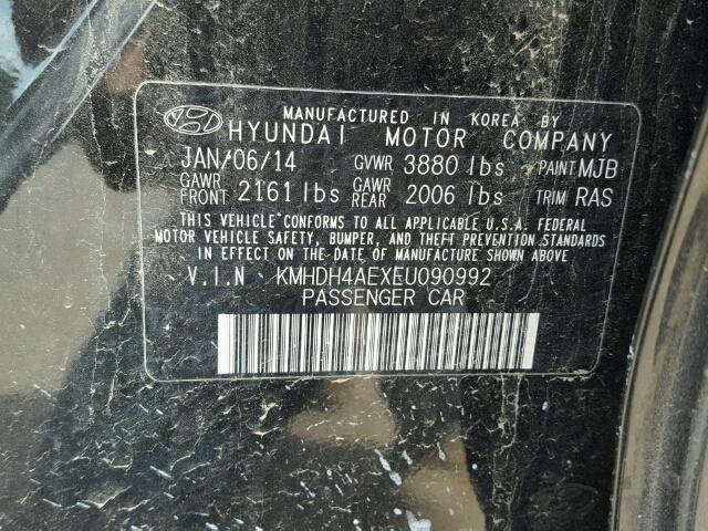 KMHDH4AEXEU090992 - 2014 HYUNDAI ELANTRA SE BLACK photo 10