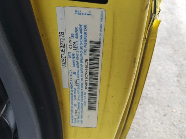 3VWBC21C7XM440175 - 1999 VOLKSWAGEN NEW BEETLE ყვითელი ფოტო 10