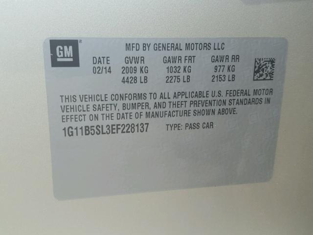 1G11B5SL3EF228137 - 2014 CHEVROLET MALIBU LS წითელი ფოტო 10