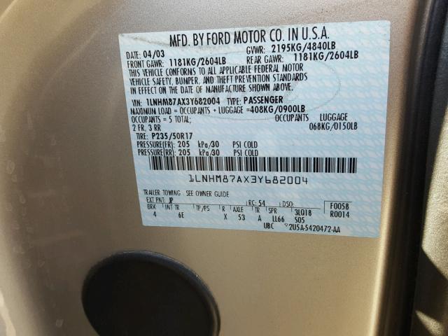 1LNHM87AX3Y682004 - 2003 LINCOLN LS 银色 照片 10