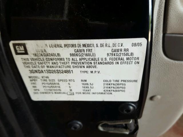 3GNDA13D26S524861 - 2006 CHEVROLET HHR LS BLACK photo 10