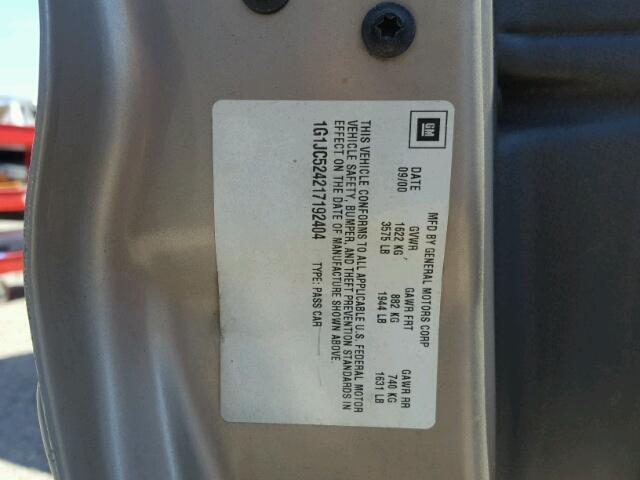 1G1JC524217192404 - 2001 CHEVROLET CAVALIER B GRAY photo 10