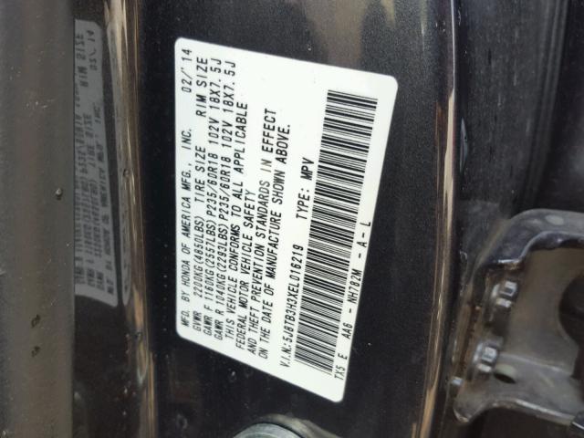 5J8TB3H3XEL016219 - 2014 ACURA RDX BASE GRAY photo 10