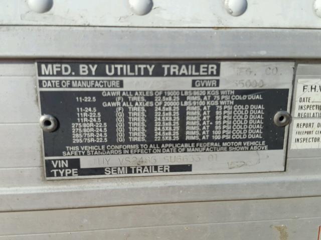1UYVS2485SU663301 - 1995 UTILITY TRAILER თეთრი ფოტო 10