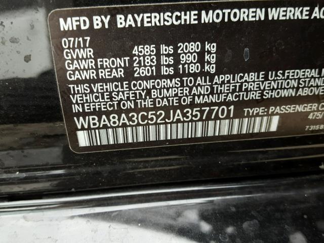 WBA8A3C52JA357701 - 2018 BMW 320 XI BLACK photo 10