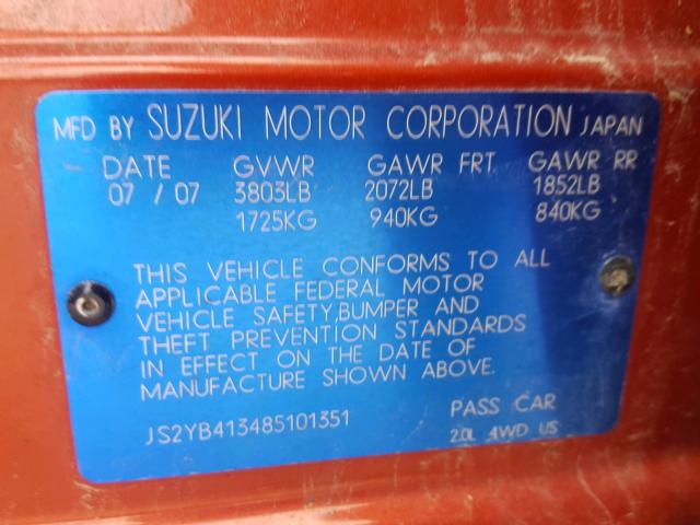 JS2YB413485101351 - 2008 SUZUKI SX4 BASE RED photo 10