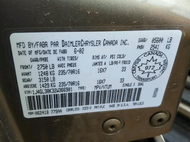 1J4GL38K32W366901 - 2002 JEEP LIBERTY RE BROWN photo 10