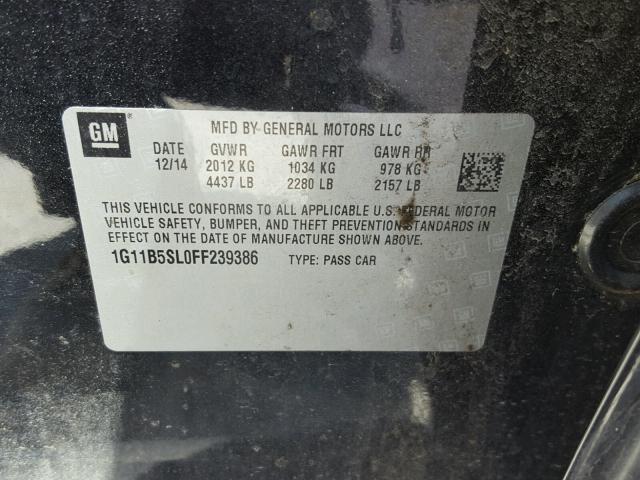 1G11B5SL0FF239386 - 2015 CHEVROLET MALIBU LS შავი ფოტო 10