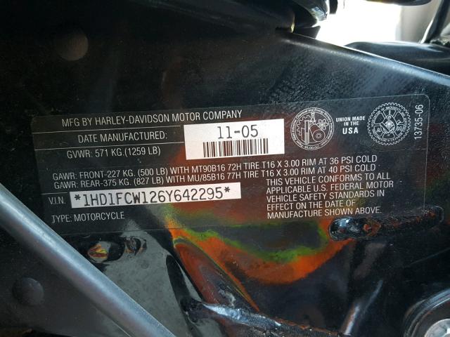 1HD1FCW126Y642295 - 2006 HARLEY-DAVIDSON FLHTCUI BLACK photo 10