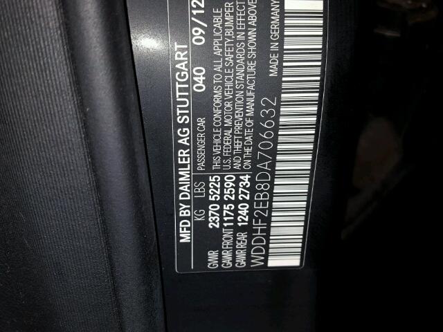 WDDHF2EB8DA706632 - 2013 MERCEDES-BENZ E BLACK photo 10