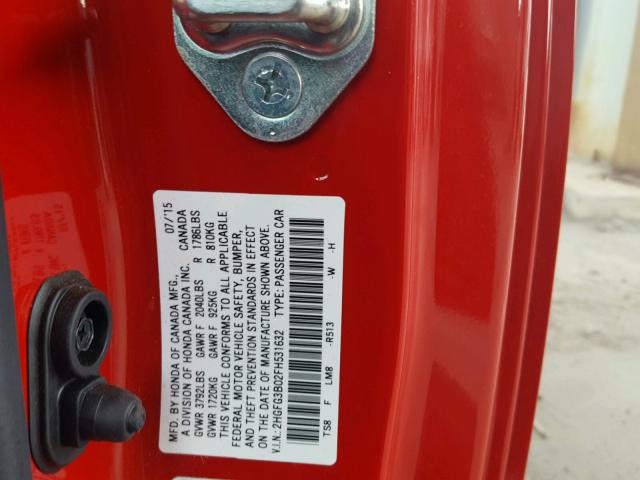 2HGFG3B02FH531632 - 2015 HONDA CIVIC EXL 红色 照片 10