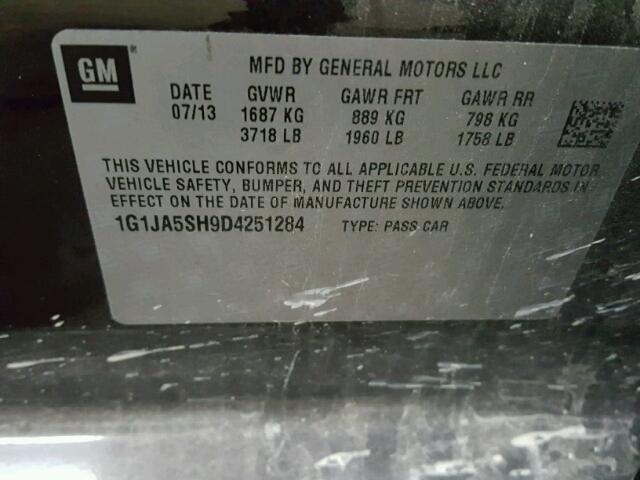 1G1JA5SH9D4251284 - 2013 CHEVROLET SONIC LS 黑色 照片 10