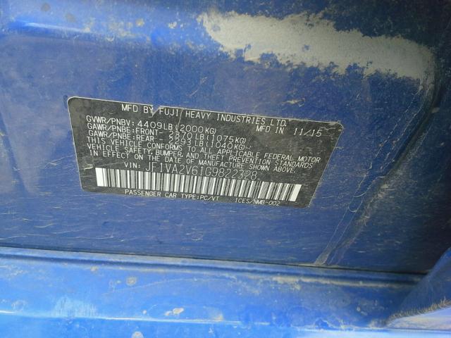 JF1VA2V61G9822328 - 2016 SUBARU WRX STI BLUE photo 10