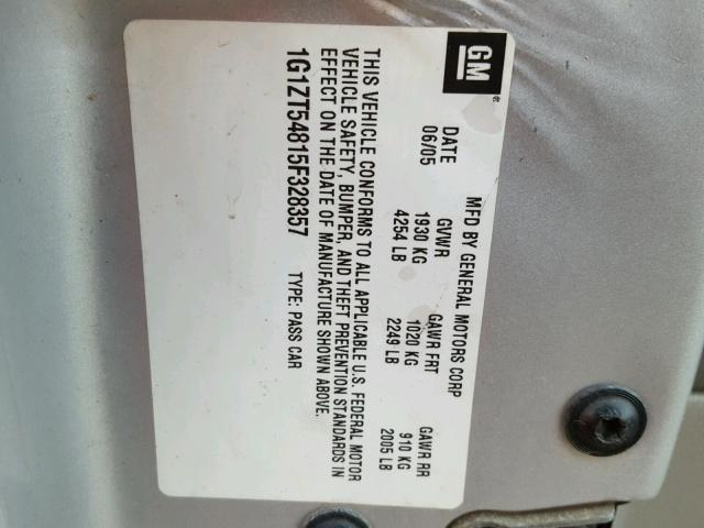 1G1ZT54815F328357 - 2005 CHEVROLET MALIBU LS Gümüş foto 10