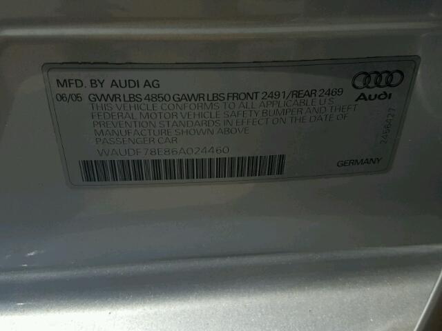 WAUDF78E86A024460 - 2006 AUDI A4 2.0T QU SILVER photo 10