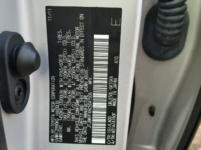 JTJBM7FX6C5041506 - 2012 LEXUS GX BASE GRAY photo 10